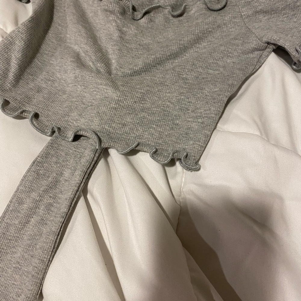 Gray Ribbed Ruffle Top